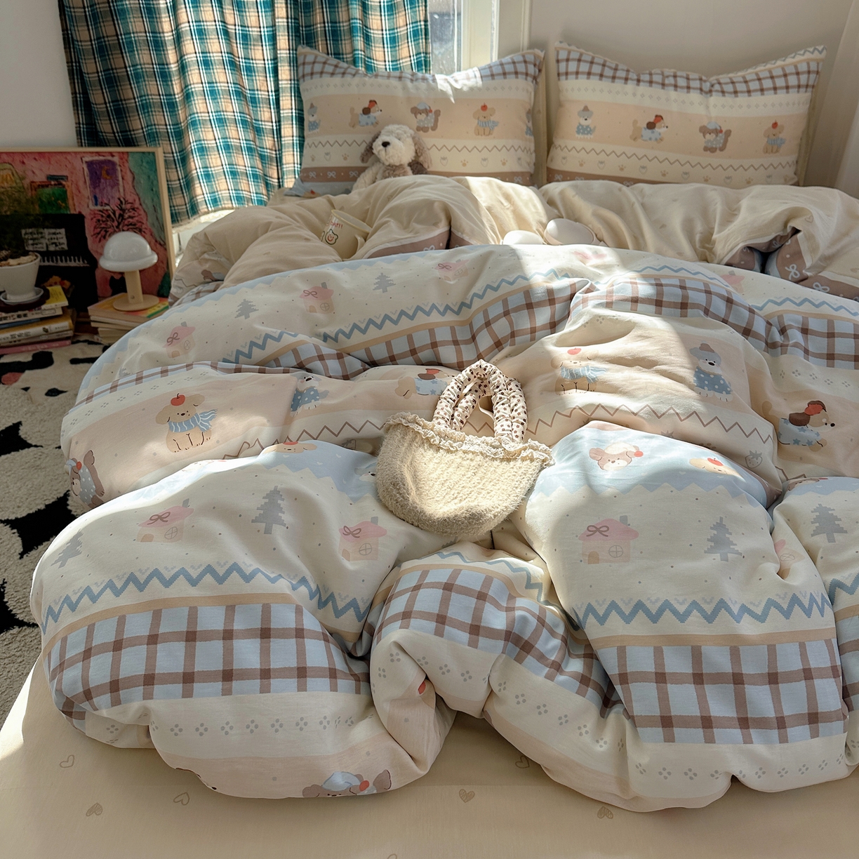 六巷胡同 2026新款INS减龄可爱风卡通40支13070全棉四件套（第三系列） 费尔岛狗狗