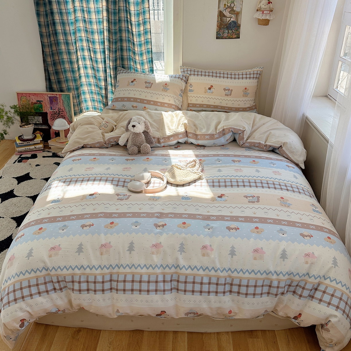 91家纺网 家纺一手货源 找家纺 六巷胡同 2026新款INS减龄可爱风卡通40支13070全棉四件套（第三系列） 费尔岛狗狗