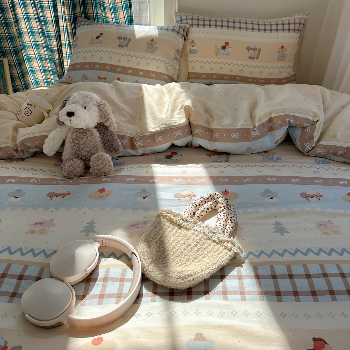 91家纺网 家纺一手货源 找家纺 六巷胡同 2026新款INS减龄可爱风卡通40支13070全棉四件套（第三系列） 费尔岛狗狗