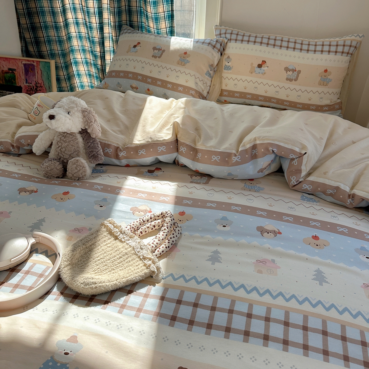 91家纺网 家纺一手货源 找家纺 六巷胡同 2026新款INS减龄可爱风卡通40支13070全棉四件套（第三系列） 费尔岛狗狗