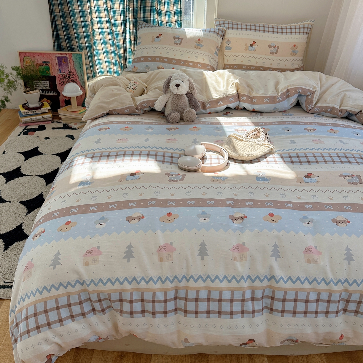 91家纺网 家纺一手货源 找家纺 六巷胡同 2026新款INS减龄可爱风卡通40支13070全棉四件套（第三系列） 费尔岛狗狗