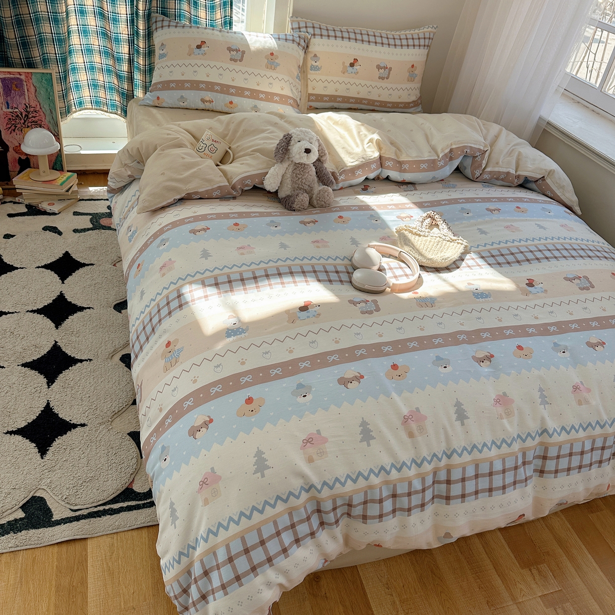 91家纺网 家纺一手货源 找家纺 六巷胡同 2026新款INS减龄可爱风卡通40支13070全棉四件套（第三系列） 费尔岛狗狗