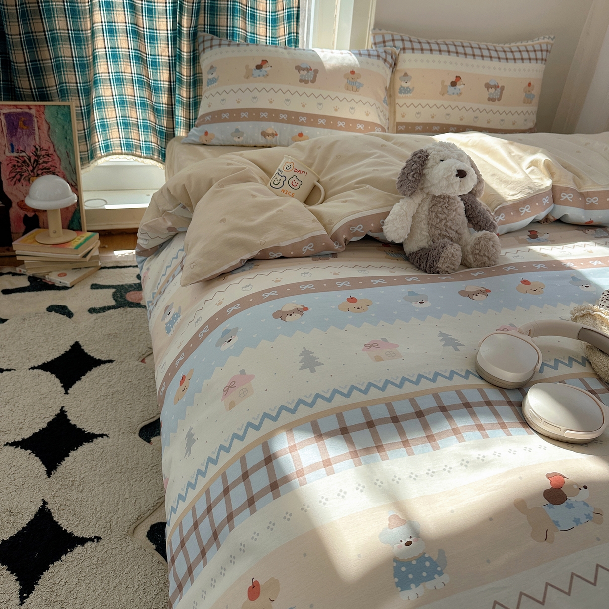 91家纺网 家纺一手货源 找家纺 六巷胡同 2026新款INS减龄可爱风卡通40支13070全棉四件套（第三系列） 费尔岛狗狗