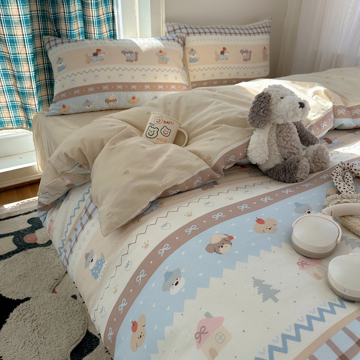 91家纺网 家纺一手货源 找家纺 六巷胡同 2026新款INS减龄可爱风卡通40支13070全棉四件套（第三系列） 费尔岛狗狗