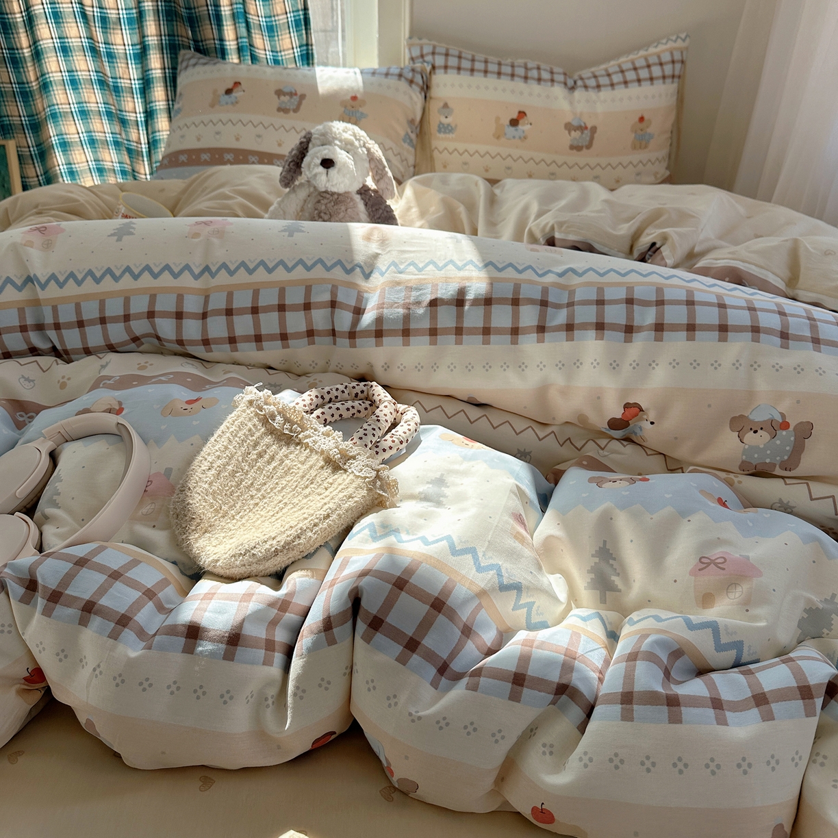 91家纺网 家纺一手货源 找家纺 六巷胡同 2026新款INS减龄可爱风卡通40支13070全棉四件套（第三系列） 费尔岛狗狗