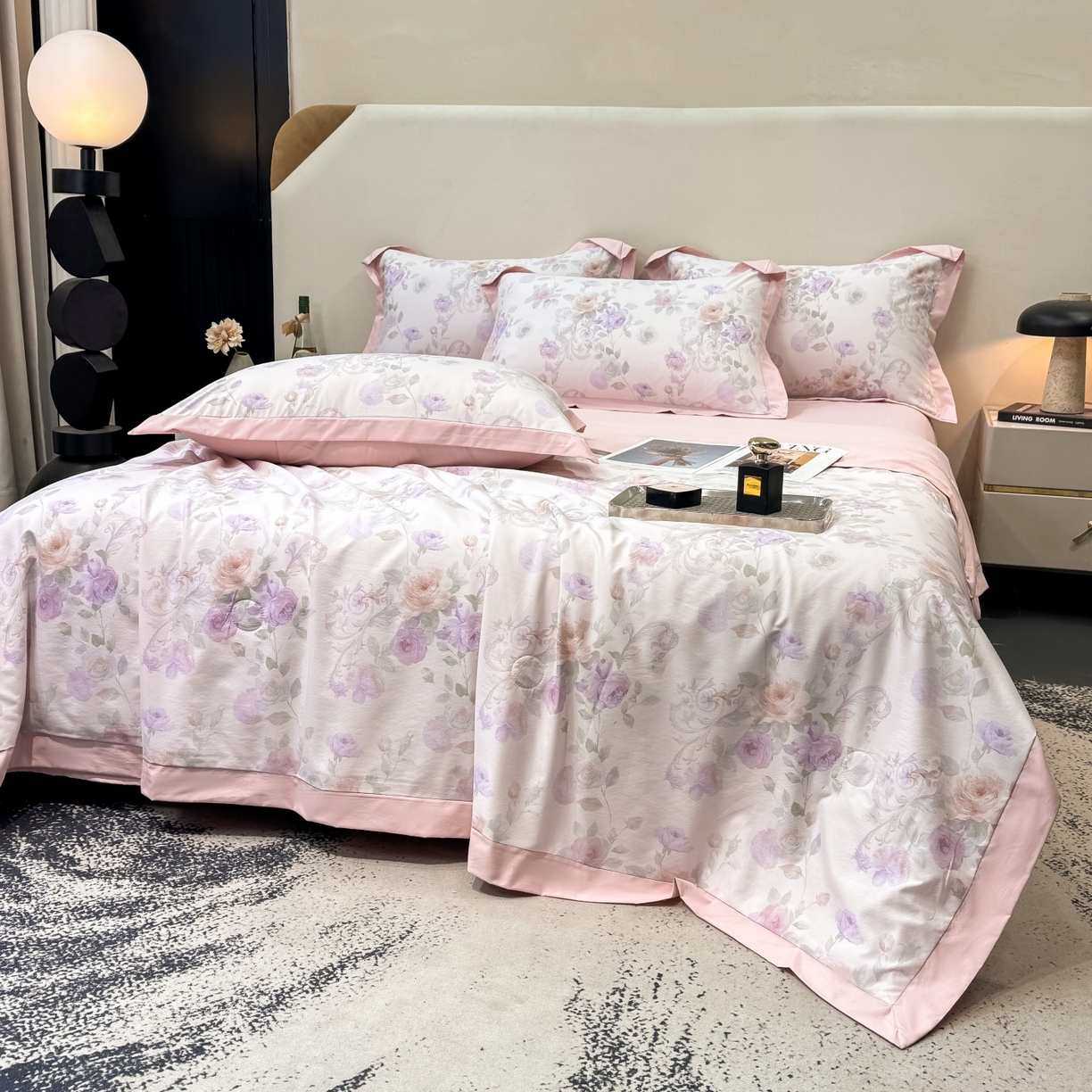 91家纺网 家纺一手货源 找家纺 归属 2026新款凉感天丝棉夏被夏凉被空调被夏被四件套系列 伊莉莎（粉）