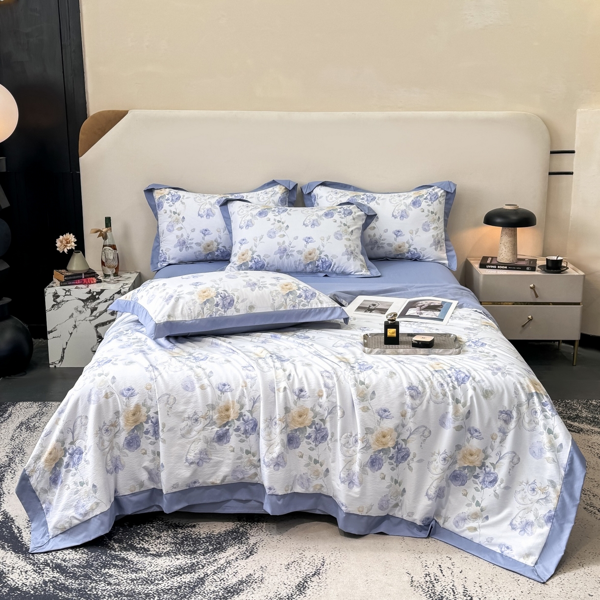 91家纺网 家纺一手货源 找家纺 归属 2026新款凉感天丝棉夏被夏凉被空调被夏被四件套系列 伊莉莎（绿）