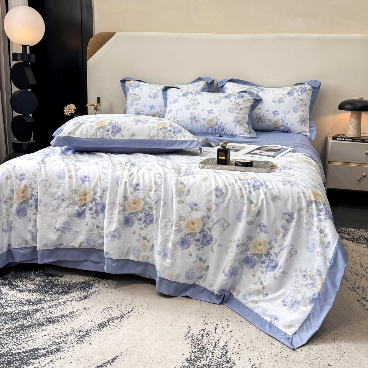 91家纺网 家纺一手货源 找家纺 归属 2026新款凉感天丝棉夏被夏凉被空调被夏被四件套系列 伊莉莎（绿）