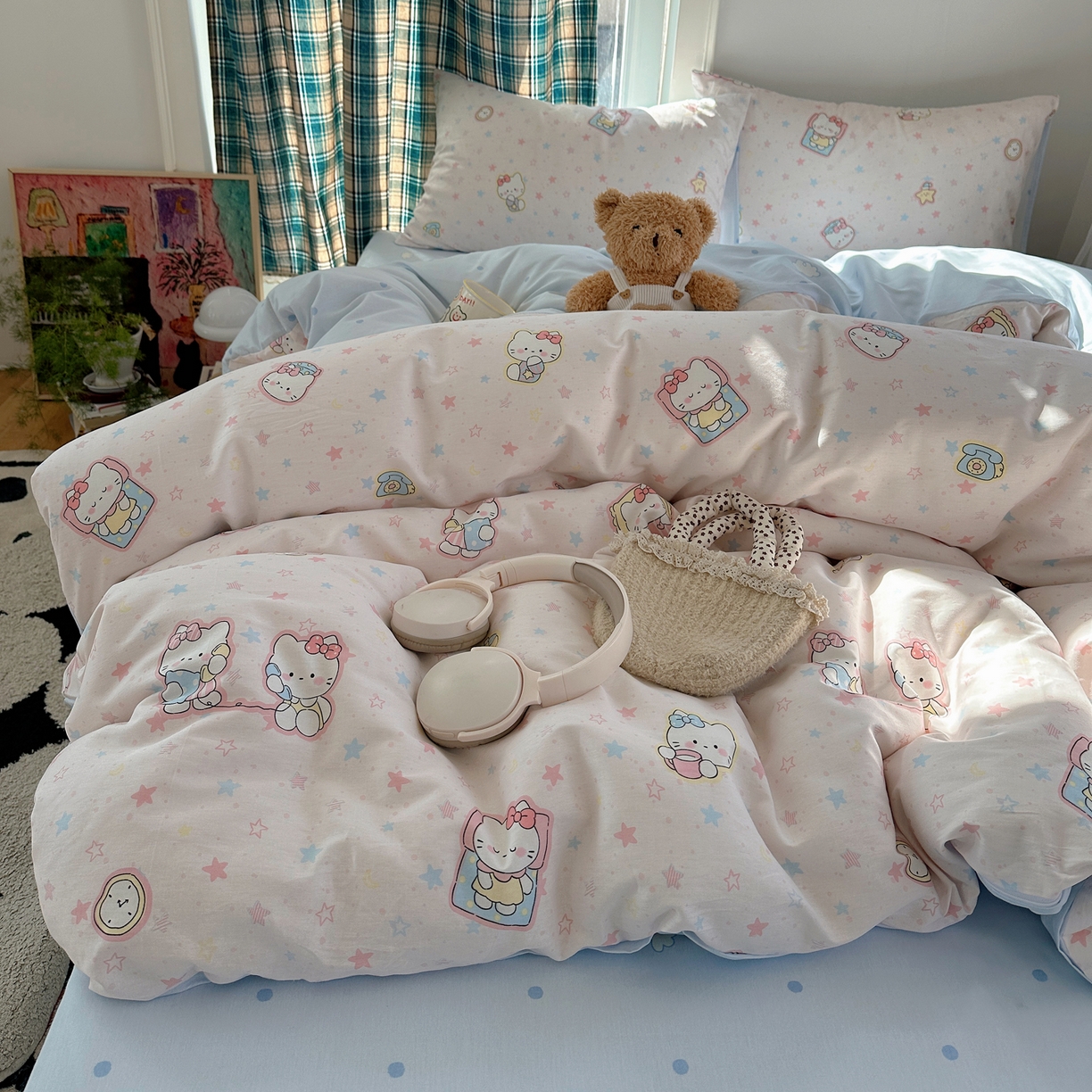 六巷胡同 2026新款INS减龄可爱风卡通40支13070全棉四件套（第三系列） 粉星闺蜜喵