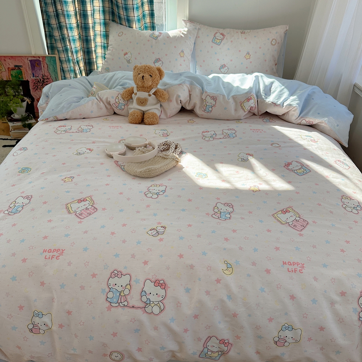 91家纺网 家纺一手货源 找家纺 六巷胡同 2026新款INS减龄可爱风卡通40支13070全棉四件套（第三系列） 粉星闺蜜喵