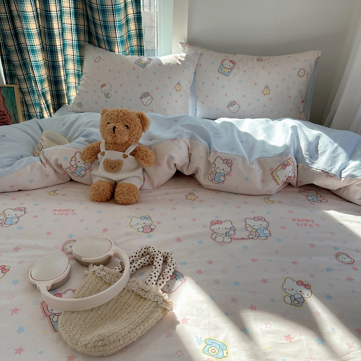 91家纺网 家纺一手货源 找家纺 六巷胡同 2026新款INS减龄可爱风卡通40支13070全棉四件套（第三系列） 粉星闺蜜喵