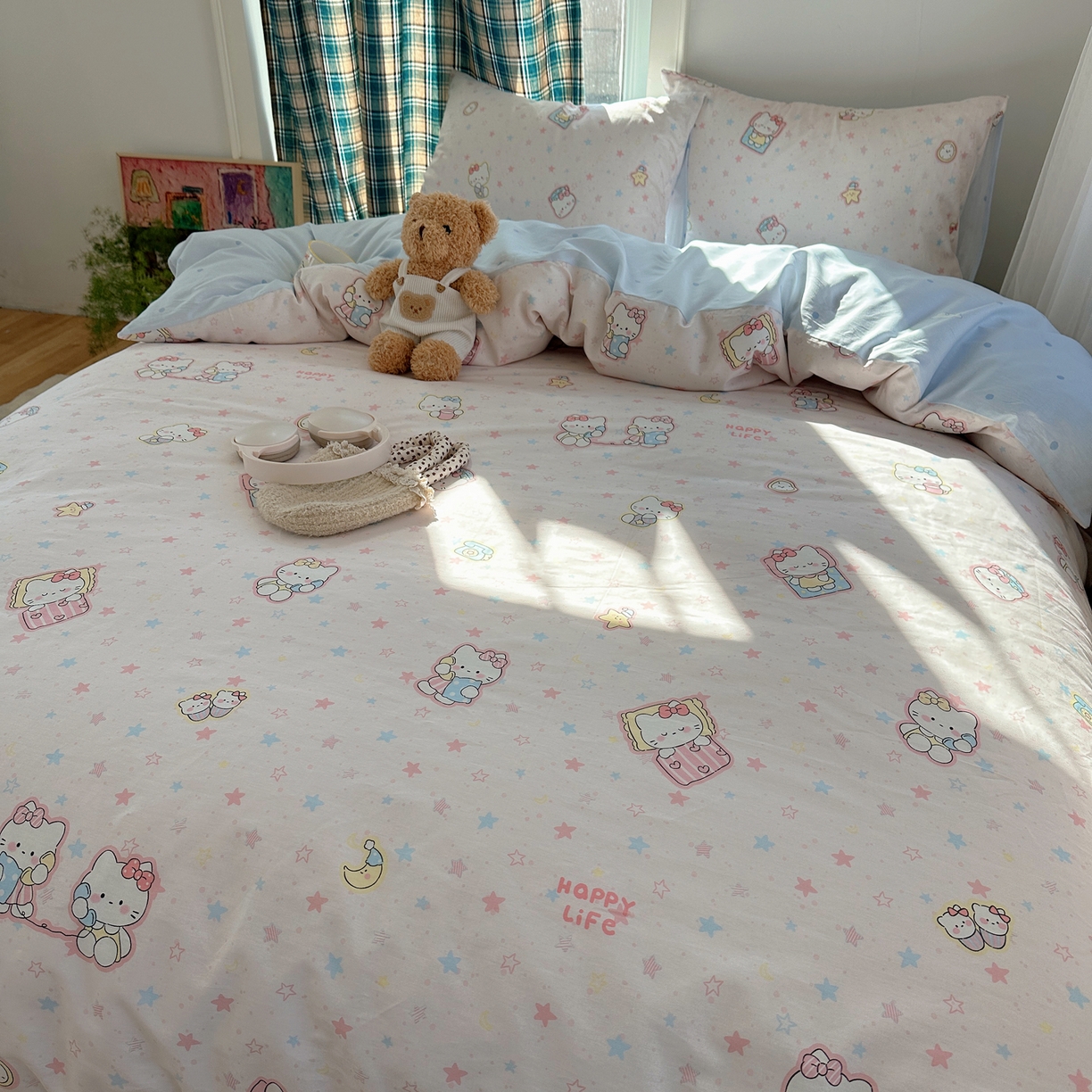 91家纺网 家纺一手货源 找家纺 六巷胡同 2026新款INS减龄可爱风卡通40支13070全棉四件套（第三系列） 粉星闺蜜喵