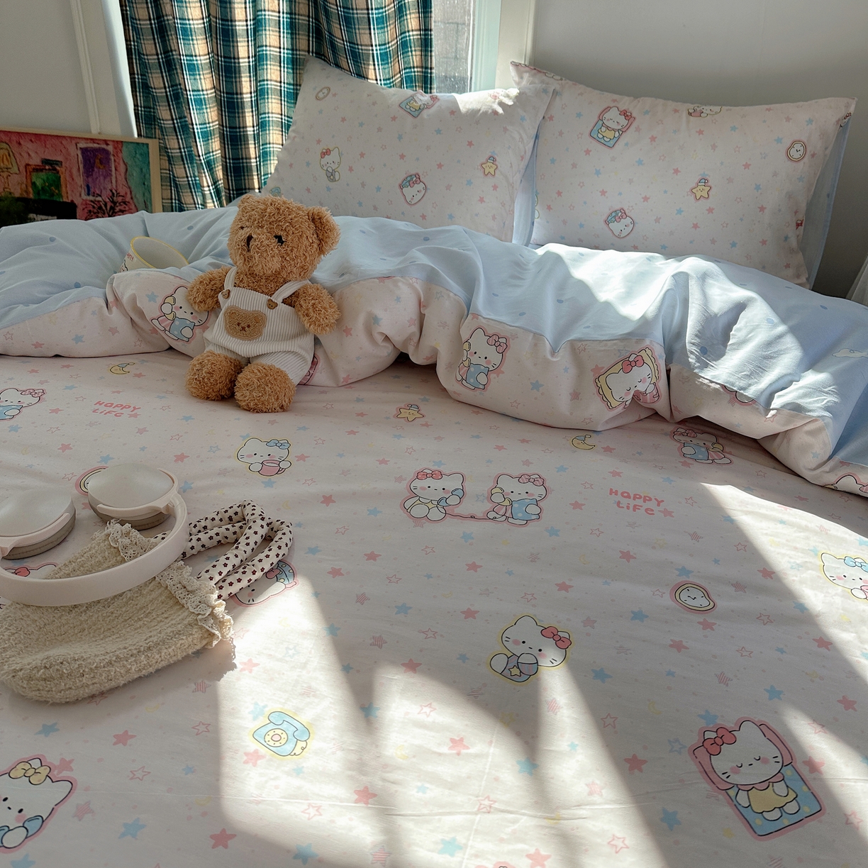 91家纺网 家纺一手货源 找家纺 六巷胡同 2026新款INS减龄可爱风卡通40支13070全棉四件套（第三系列） 粉星闺蜜喵