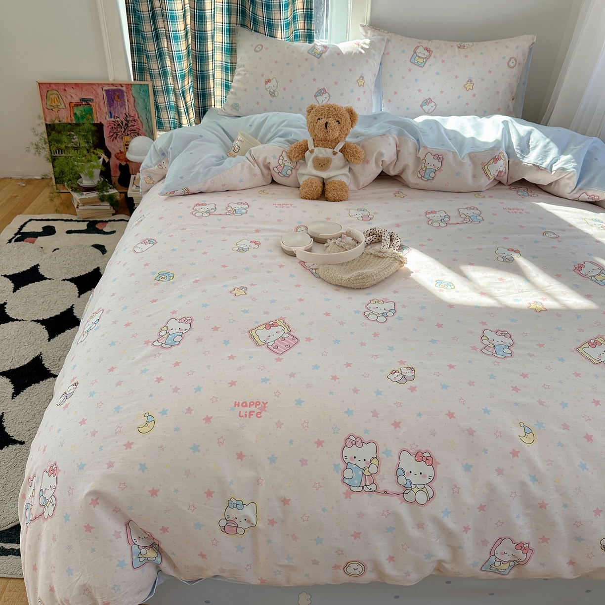 91家纺网 家纺一手货源 找家纺 六巷胡同 2026新款INS减龄可爱风卡通40支13070全棉四件套（第三系列） 粉星闺蜜喵