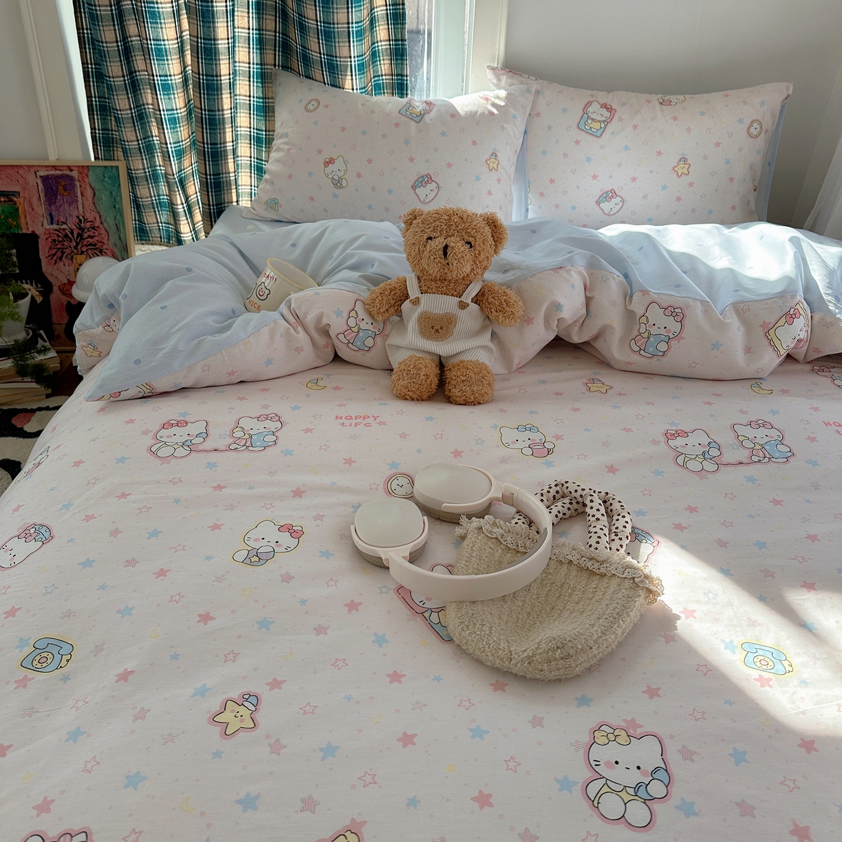 91家纺网 家纺一手货源 找家纺 六巷胡同 2026新款INS减龄可爱风卡通40支13070全棉四件套（第三系列） 粉星闺蜜喵