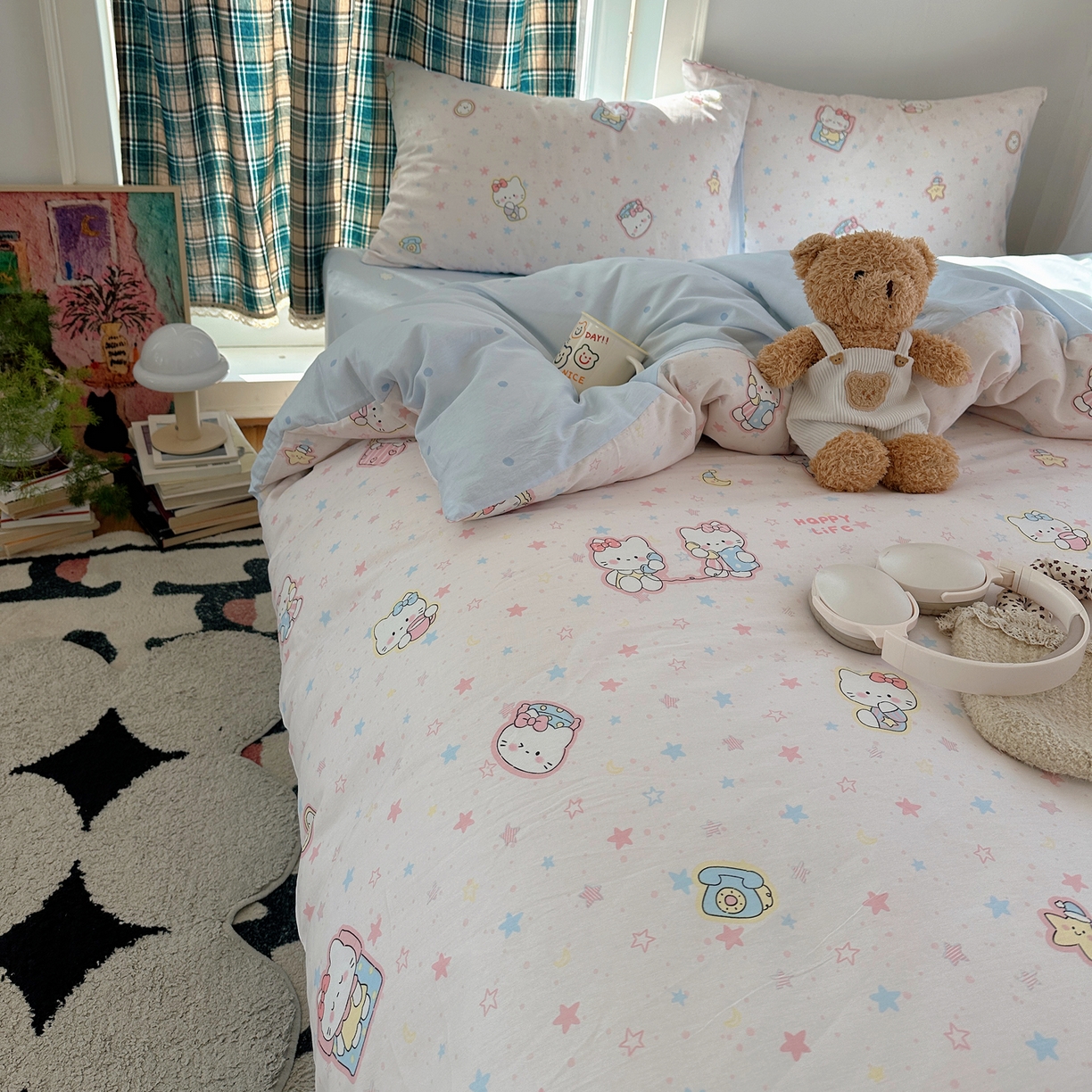 91家纺网 家纺一手货源 找家纺 六巷胡同 2026新款INS减龄可爱风卡通40支13070全棉四件套（第三系列） 粉星闺蜜喵