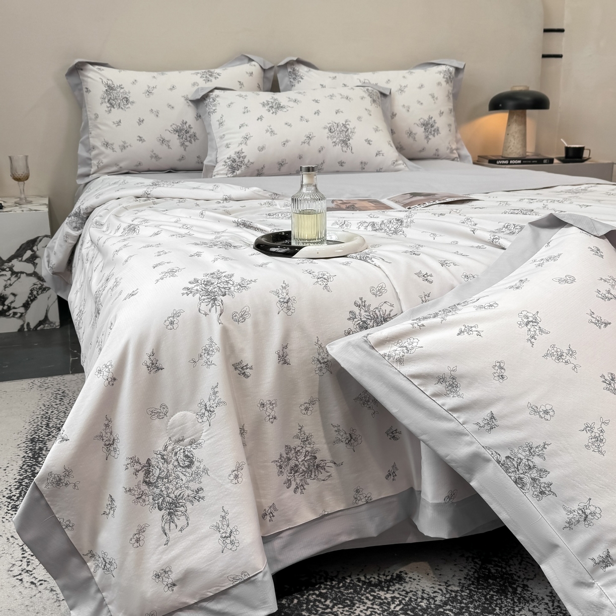 91家纺网 家纺一手货源 找家纺 归属 2026新款凉感天丝棉夏被夏凉被空调被夏被四件套系列 云涧灰