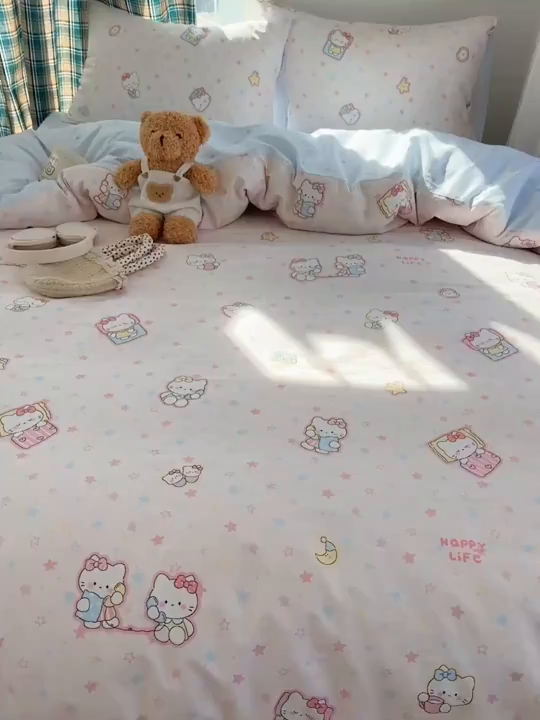 91家纺网 家纺一手货源 找家纺 六巷胡同 2026新款INS减龄可爱风卡通40支13070全棉四件套（第三系列） 粉星闺蜜喵