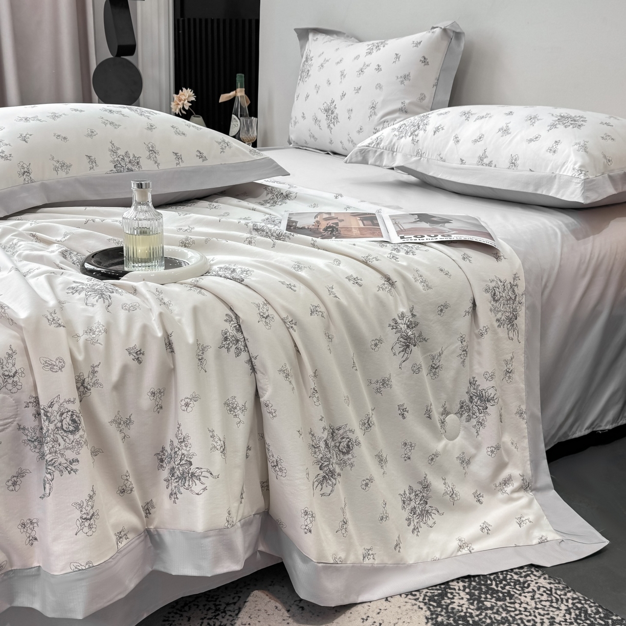 91家纺网 家纺一手货源 找家纺 归属 2026新款凉感天丝棉夏被夏凉被空调被夏被四件套系列 云涧灰