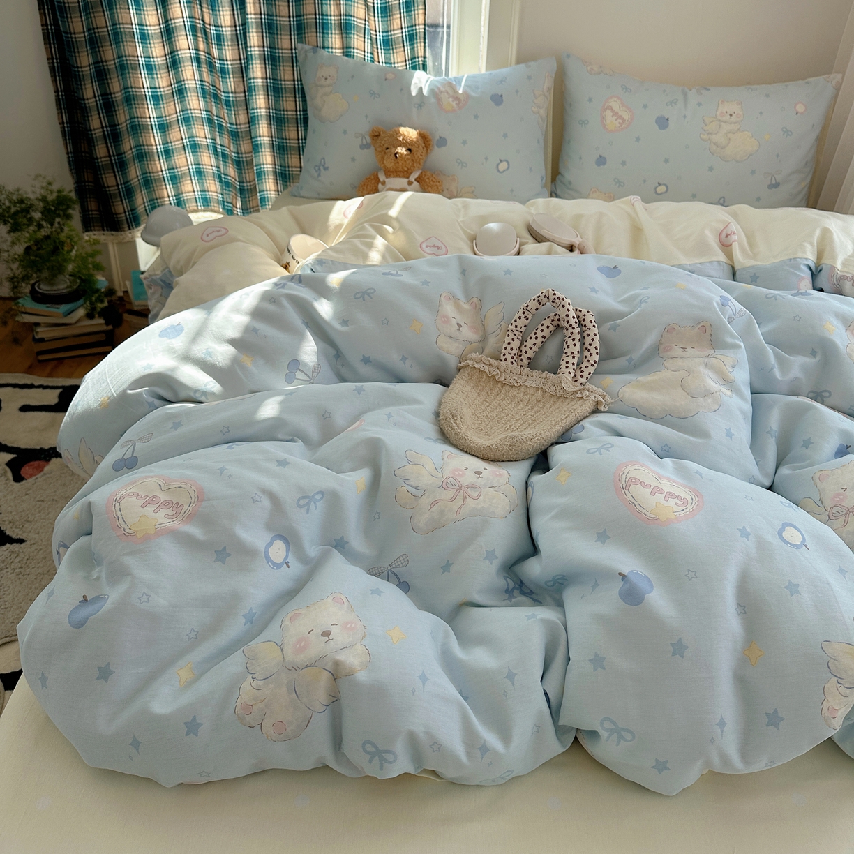 六巷胡同 2026新款INS减龄可爱风卡通40支13070全棉四件套（第三系列） 萌趣小飞犬