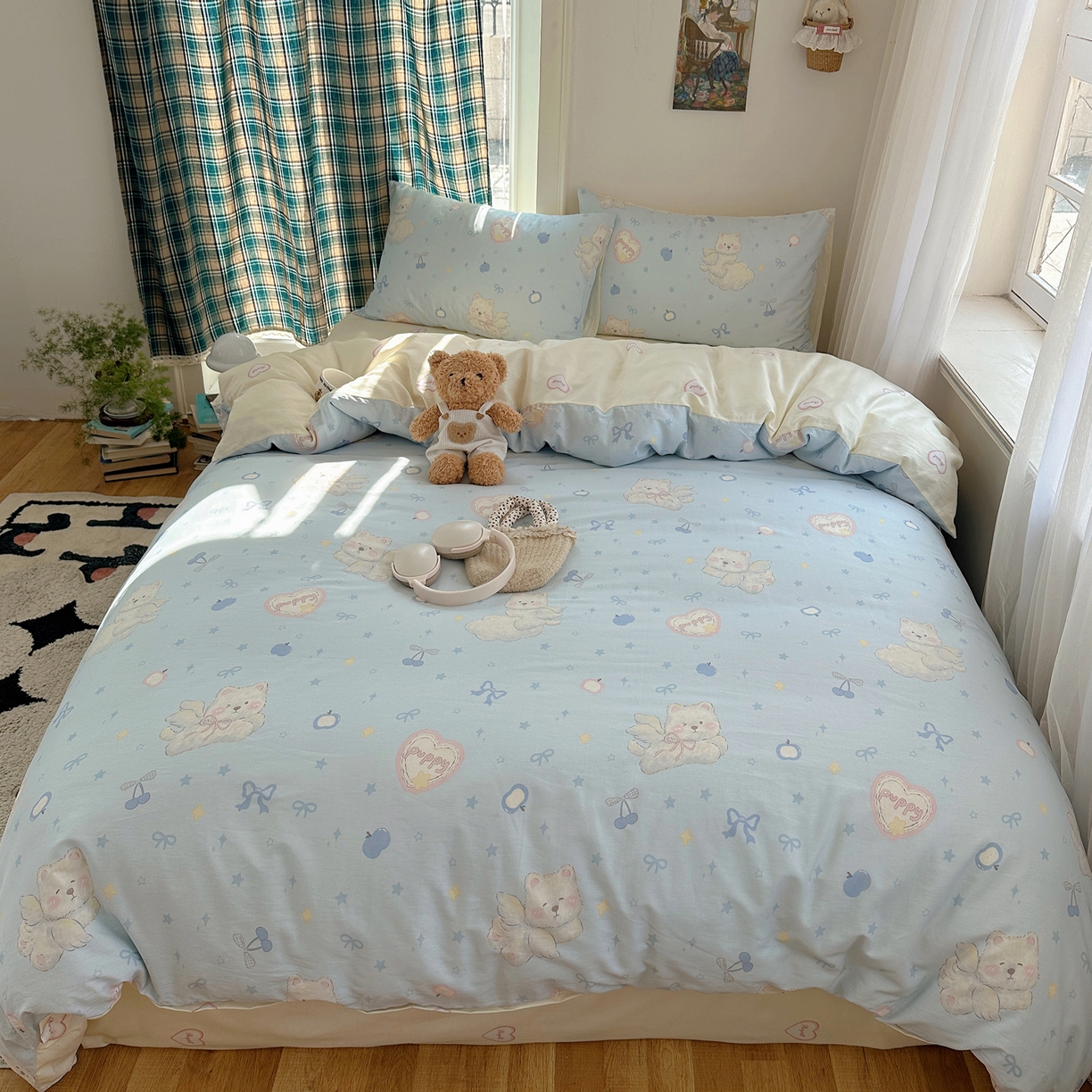 91家纺网 家纺一手货源 找家纺 六巷胡同 2026新款INS减龄可爱风卡通40支13070全棉四件套（第三系列） 萌趣小飞犬