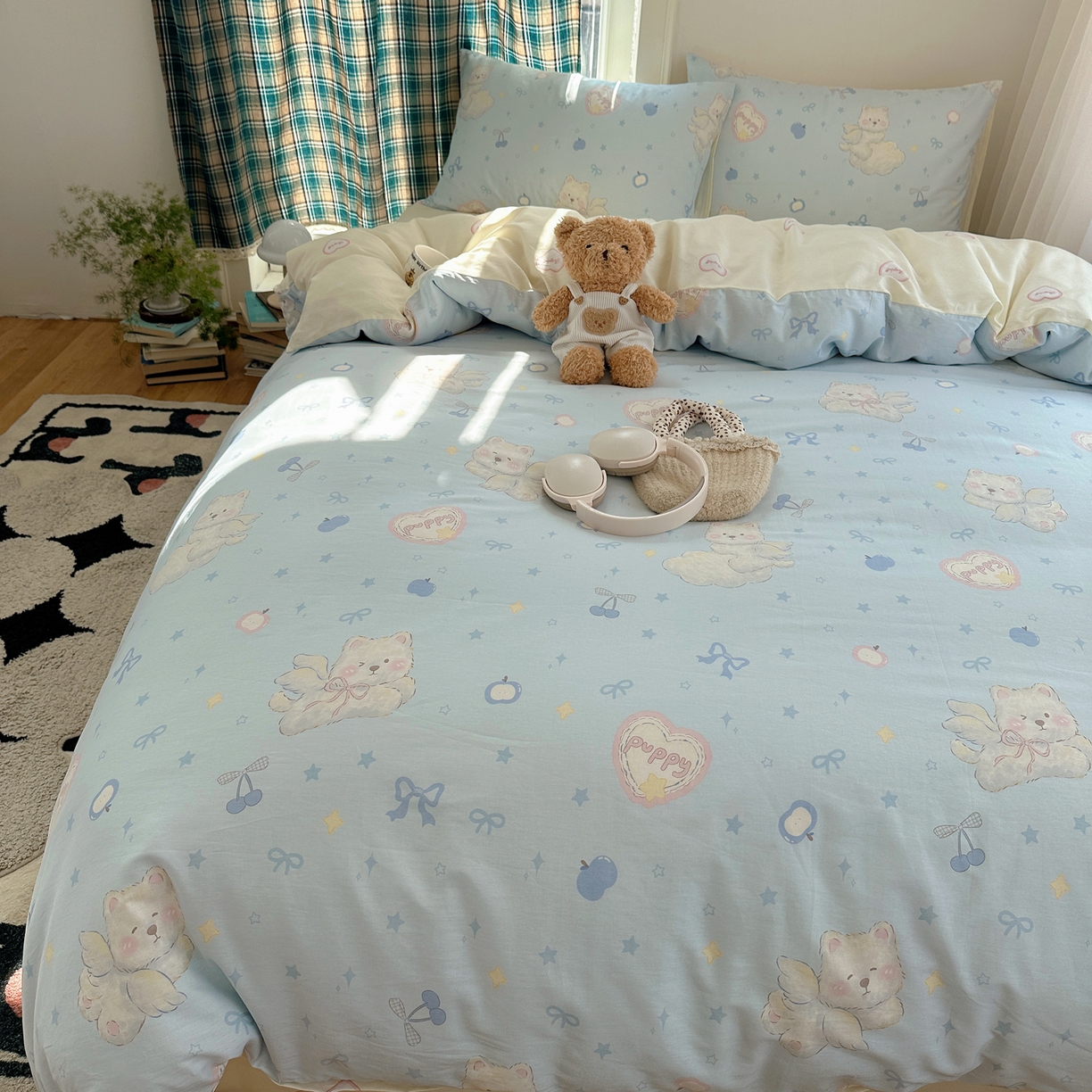 91家纺网 家纺一手货源 找家纺 六巷胡同 2026新款INS减龄可爱风卡通40支13070全棉四件套（第三系列） 萌趣小飞犬