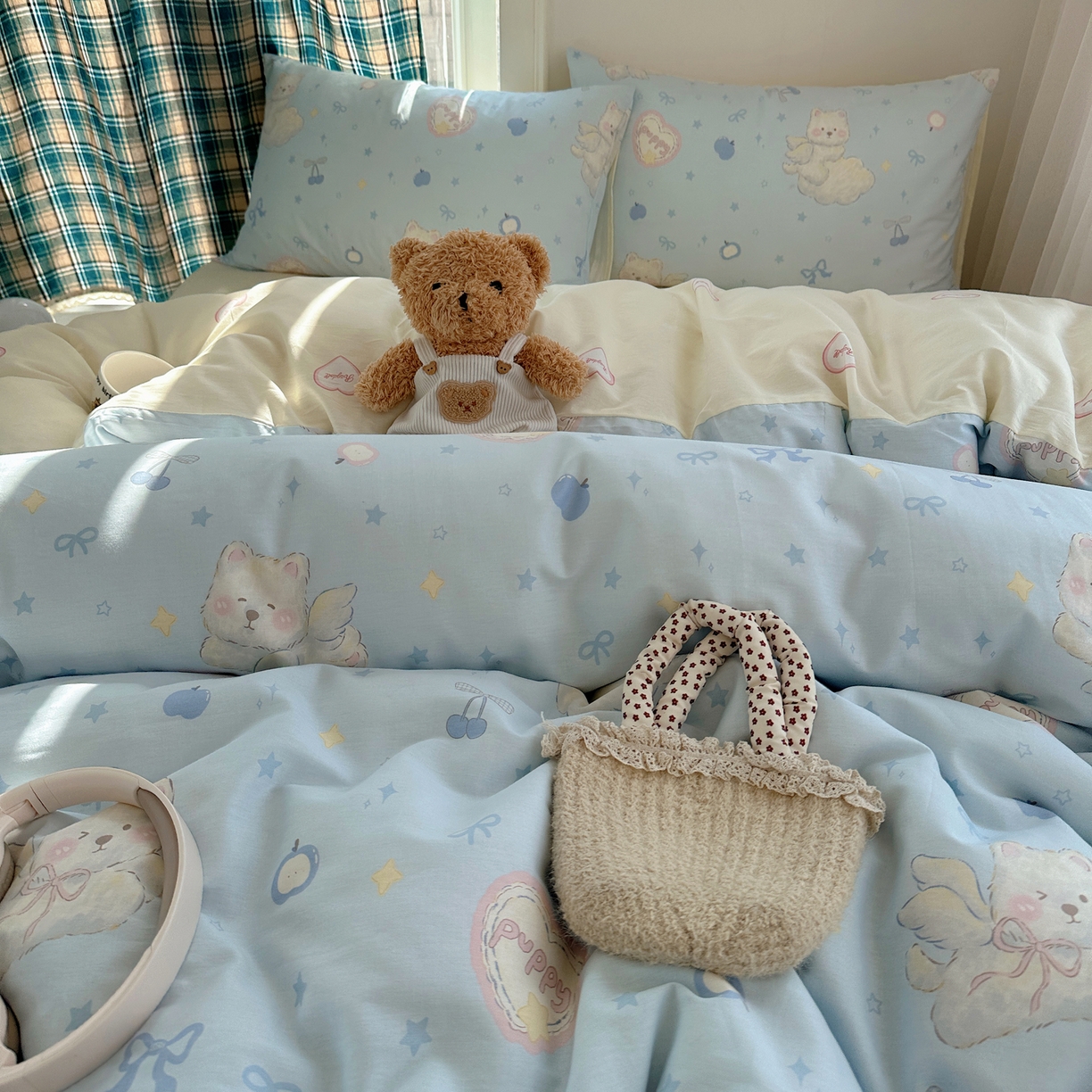 91家纺网 家纺一手货源 找家纺 六巷胡同 2026新款INS减龄可爱风卡通40支13070全棉四件套（第三系列） 萌趣小飞犬