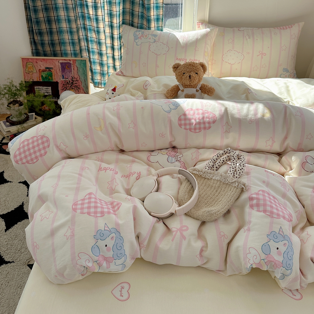 六巷胡同 2026新款INS减龄可爱风卡通40支13070全棉四件套（第三系列） 梦幻星河马