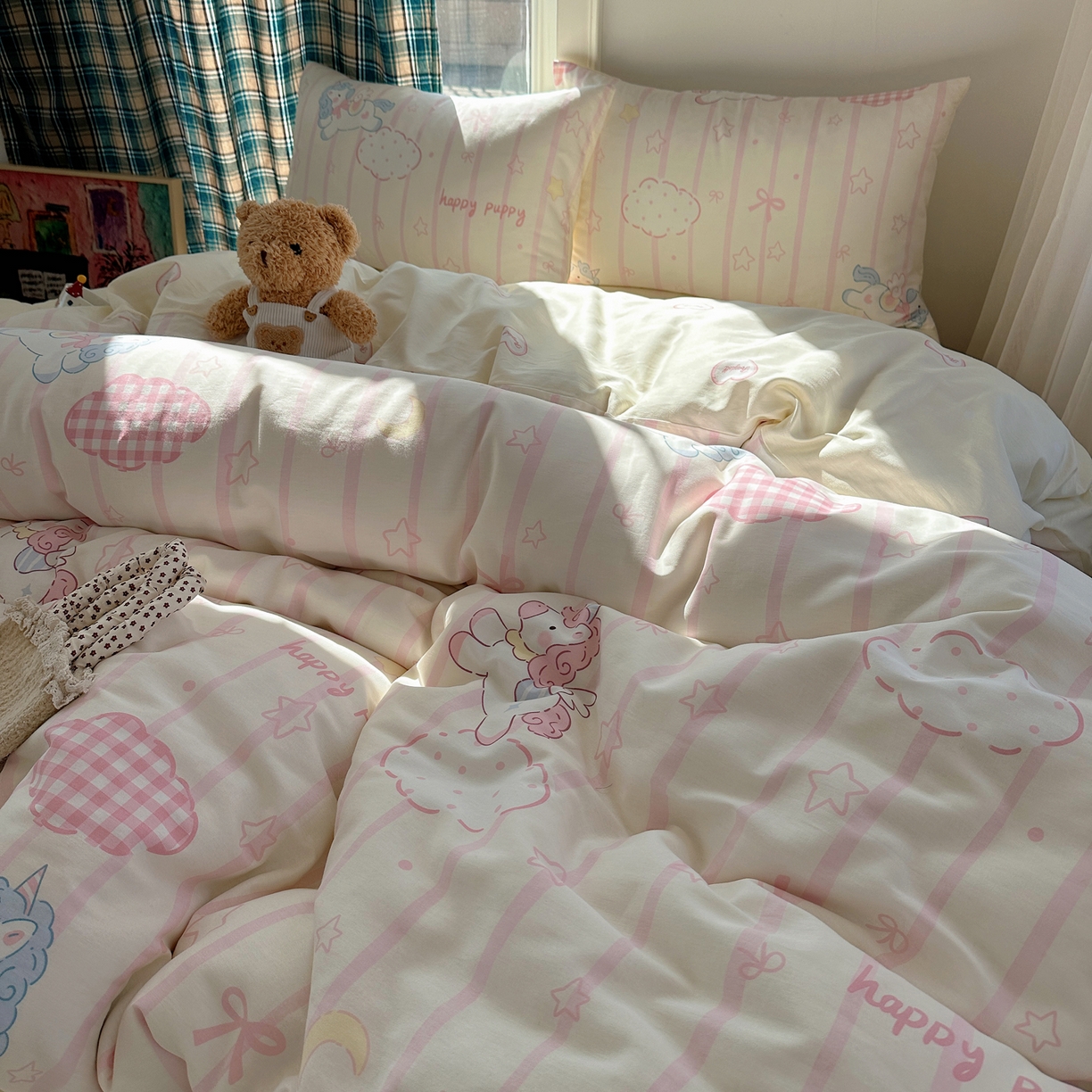 91家纺网 家纺一手货源 找家纺 六巷胡同 2026新款INS减龄可爱风卡通40支13070全棉四件套（第三系列） 梦幻星河马