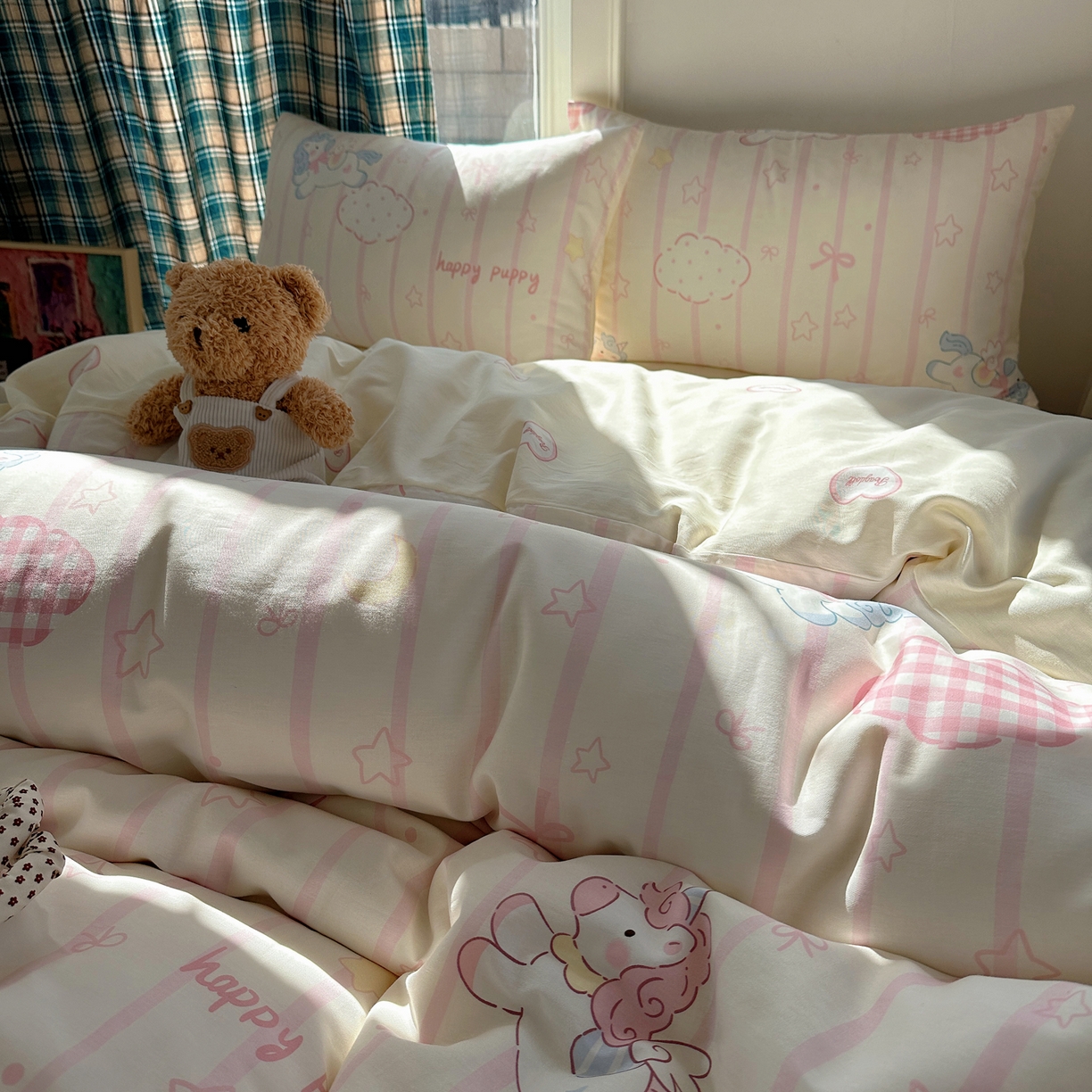 91家纺网 家纺一手货源 找家纺 六巷胡同 2026新款INS减龄可爱风卡通40支13070全棉四件套（第三系列） 梦幻星河马