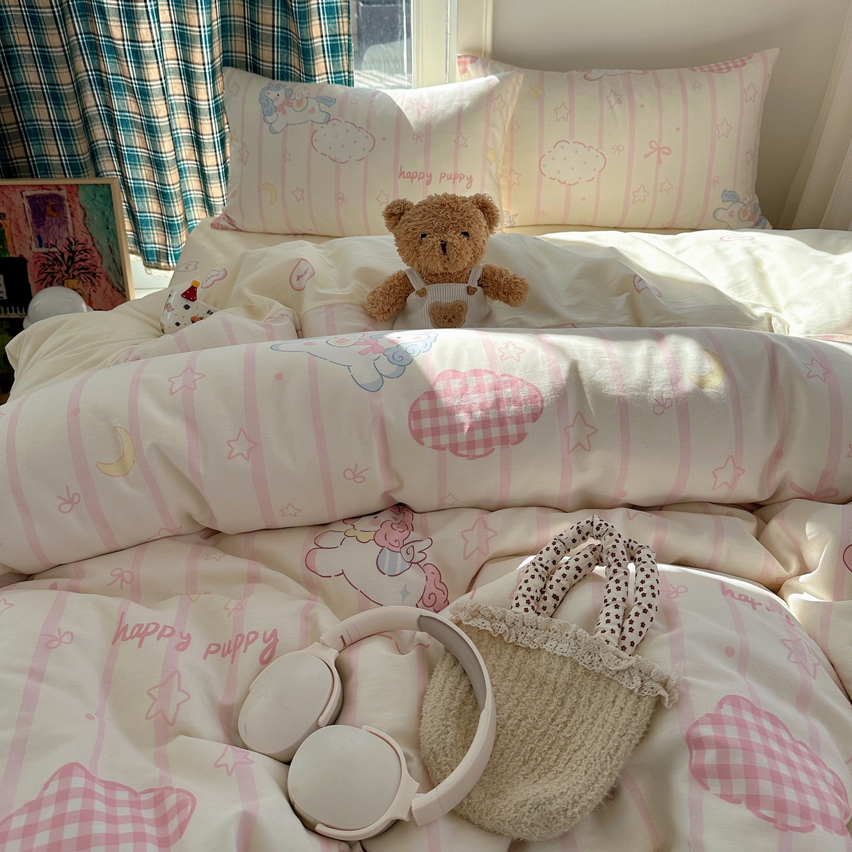 91家纺网 家纺一手货源 找家纺 六巷胡同 2026新款INS减龄可爱风卡通40支13070全棉四件套（第三系列） 梦幻星河马