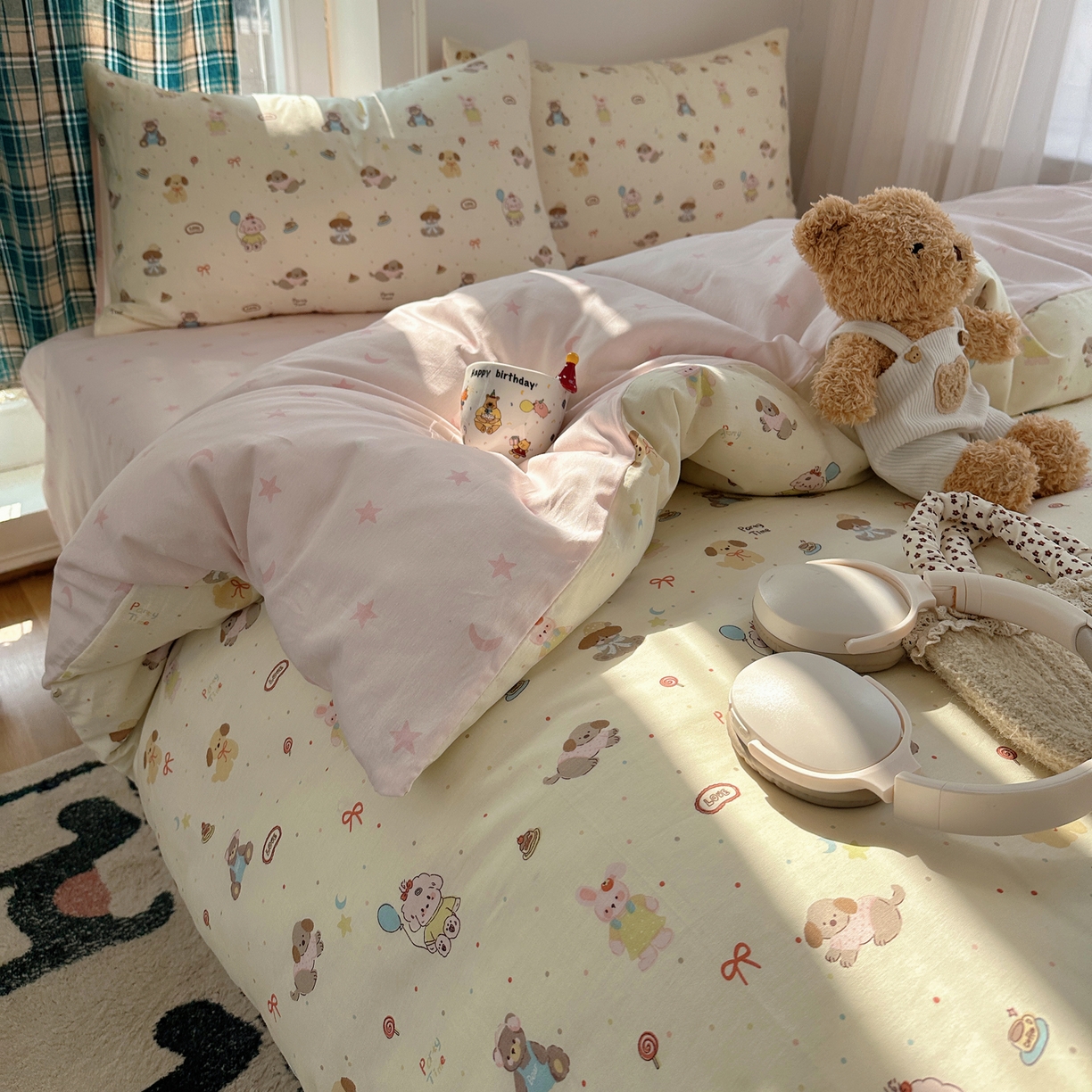 91家纺网 家纺一手货源 找家纺 六巷胡同 2026新款INS减龄可爱风卡通40支13070全棉四件套（第三系列） 气球派希犬