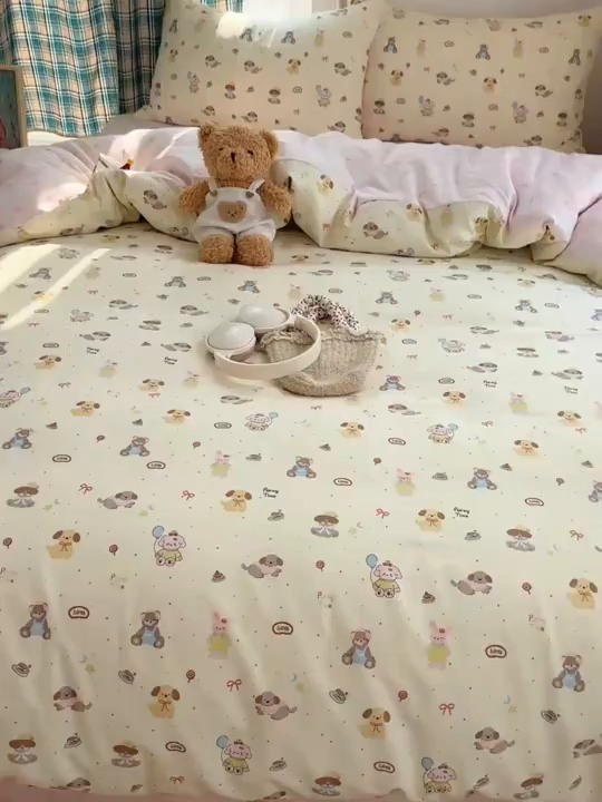 91家纺网 家纺一手货源 找家纺 六巷胡同 2026新款INS减龄可爱风卡通40支13070全棉四件套（第三系列） 气球派希犬