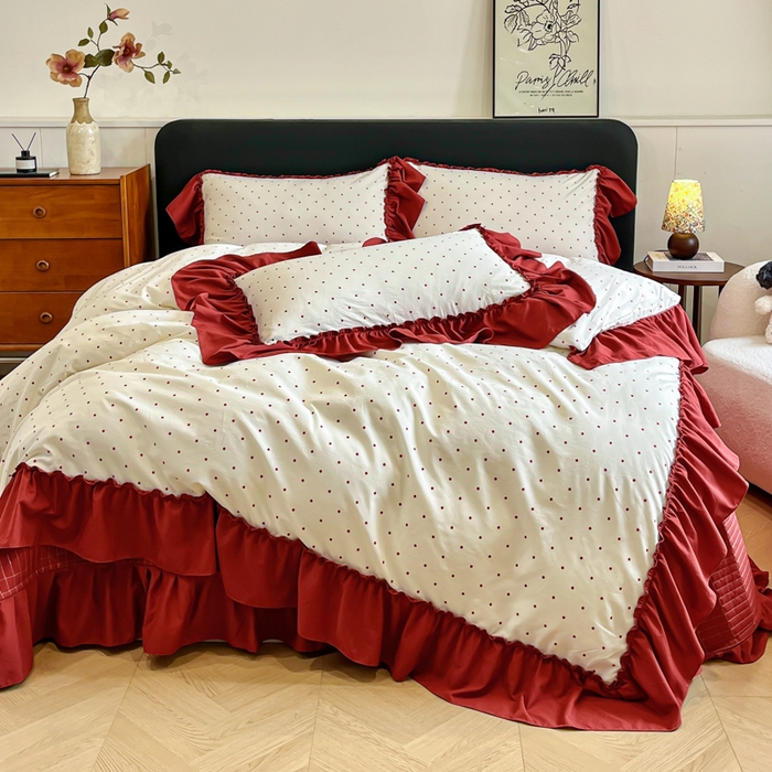 91家纺网 家纺一手货源 找家纺 （总）尚美 2026新款法式复古大花边仿棉床盖四件套