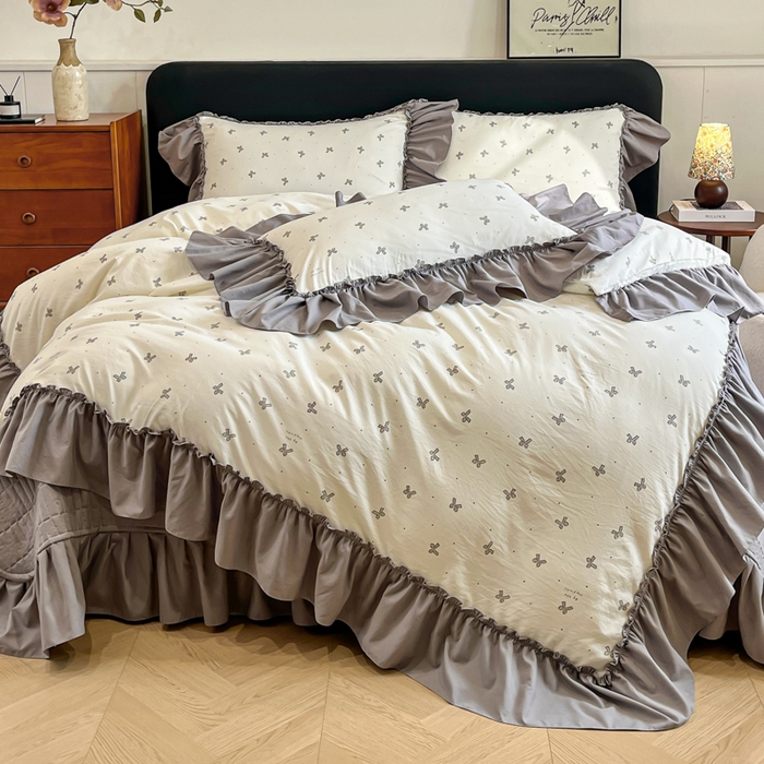 91家纺网 家纺一手货源 找家纺 （总）尚美 2026新款法式复古大花边仿棉床盖四件套