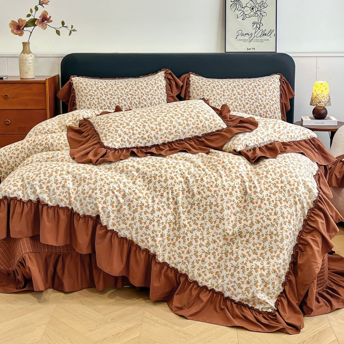 91家纺网 家纺一手货源 找家纺 （总）尚美 2026新款法式复古大花边仿棉床盖四件套