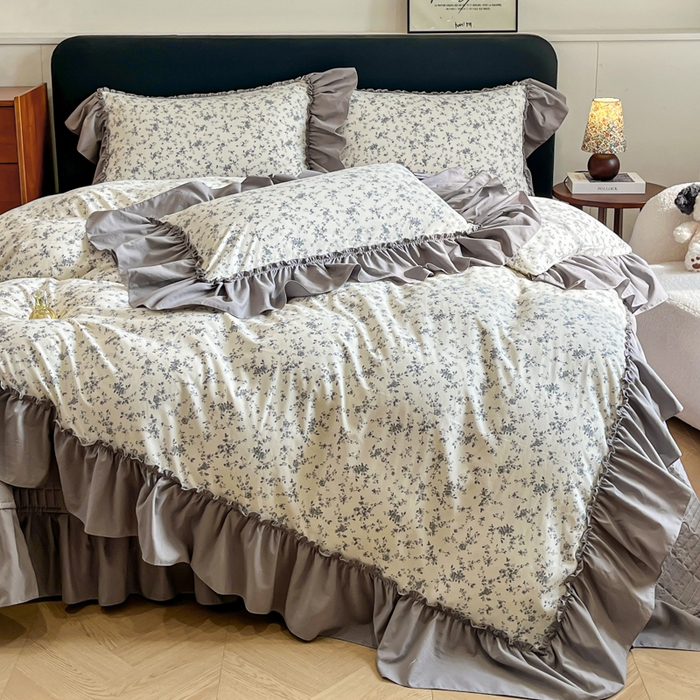 91家纺网 家纺一手货源 找家纺 （总）尚美 2026新款法式复古大花边仿棉床盖四件套