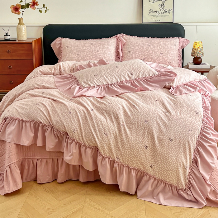 91家纺网 家纺一手货源 找家纺 （总）尚美 2026新款法式复古大花边仿棉床盖四件套