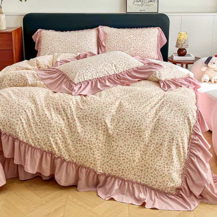 91家纺网 家纺一手货源 找家纺 （总）尚美 2026新款法式复古大花边仿棉床盖四件套