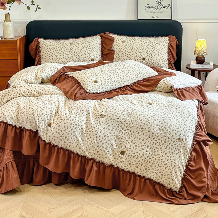 91家纺网 家纺一手货源 找家纺 （总）尚美 2026新款法式复古大花边仿棉床盖四件套