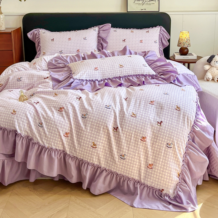 91家纺网 家纺一手货源 找家纺 （总）尚美 2026新款法式复古大花边仿棉床盖四件套