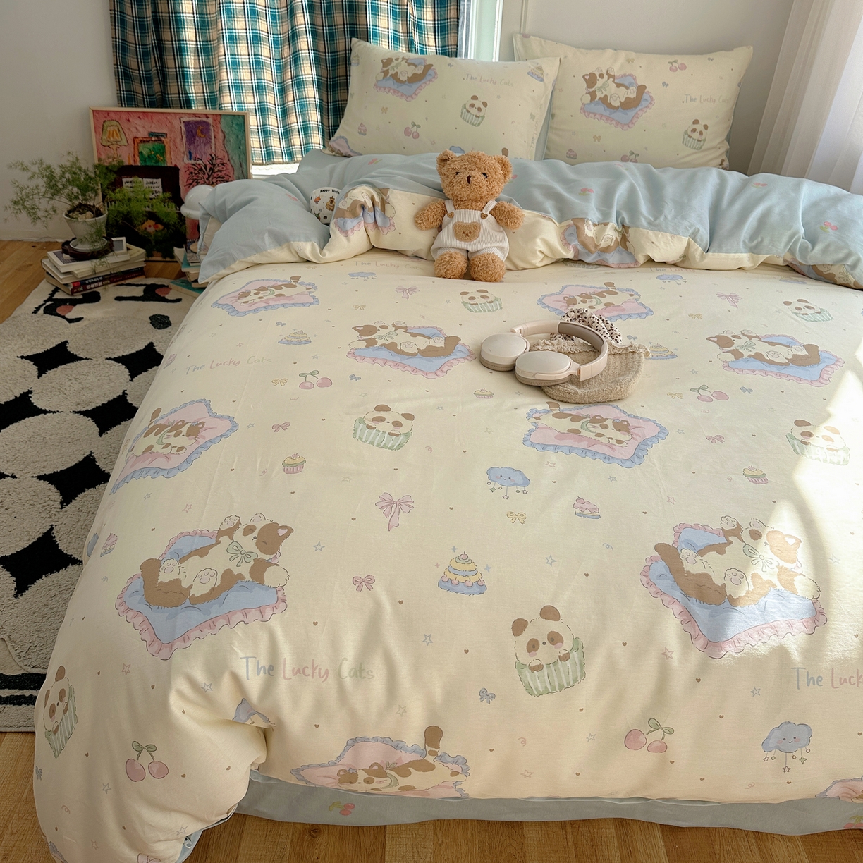 91家纺网 家纺一手货源 找家纺 六巷胡同 2026新款INS减龄可爱风卡通40支13070全棉四件套（第三系列） 慵懒猫咪崽