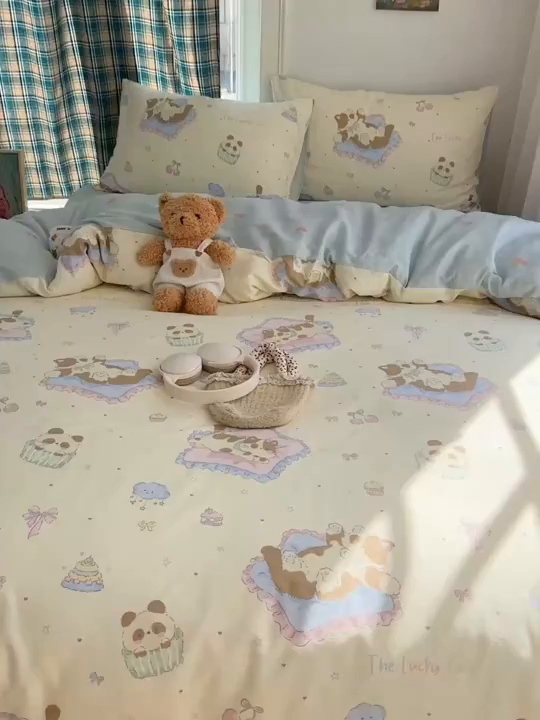 91家纺网 家纺一手货源 找家纺 六巷胡同 2026新款INS减龄可爱风卡通40支13070全棉四件套（第三系列） 慵懒猫咪崽