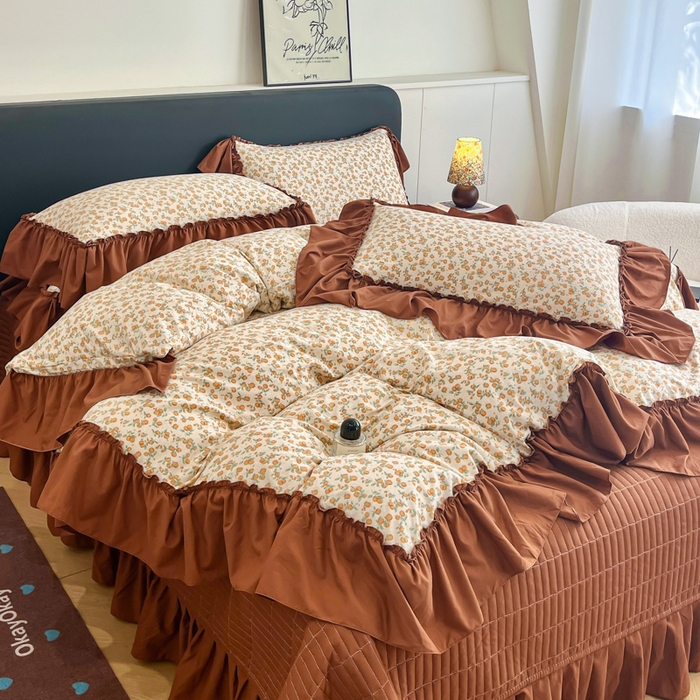 91家纺网 家纺一手货源 找家纺 （总）尚美 2026新款法式复古大花边仿棉床盖四件套