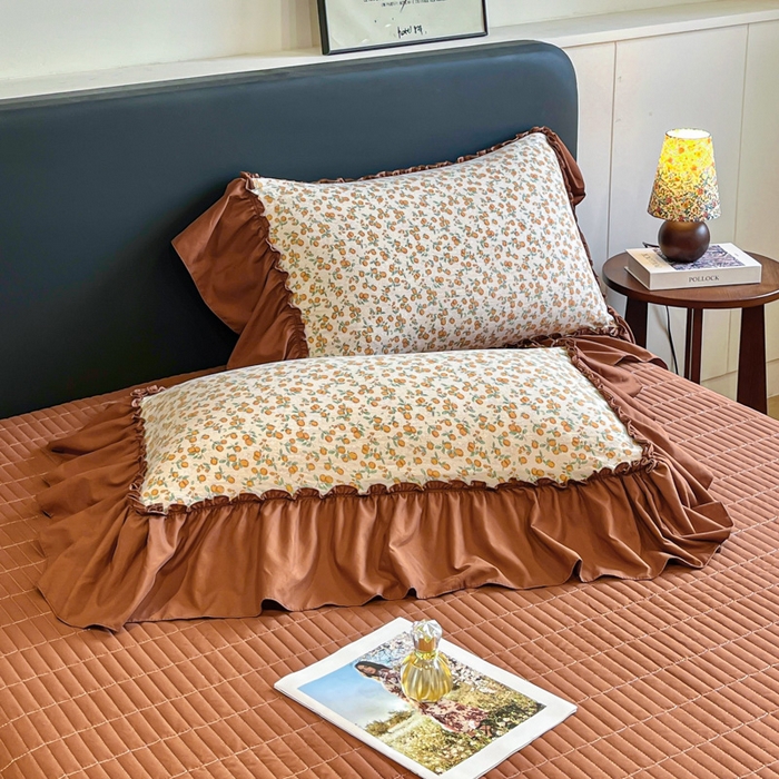 91家纺网 家纺一手货源 找家纺 尚美 2026新款法式复古大花边仿棉床盖四件套 橙意满满