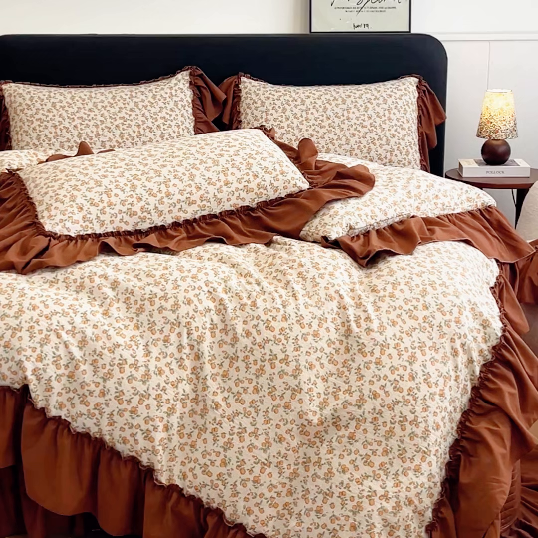 91家纺网 家纺一手货源 找家纺 （总）尚美 2026新款法式复古大花边仿棉床盖四件套