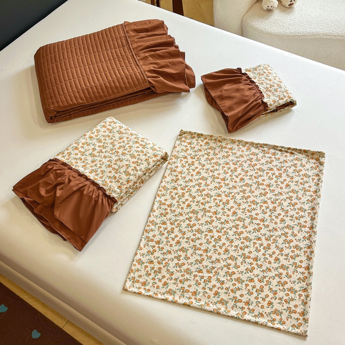 91家纺网 家纺一手货源 找家纺 尚美 2026新款法式复古大花边仿棉床盖四件套 橙意满满