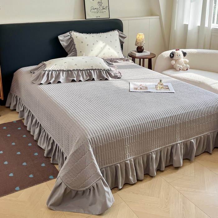 91家纺网 家纺一手货源 找家纺 尚美 2026新款法式复古大花边仿棉床盖四件套 蝴蝶结