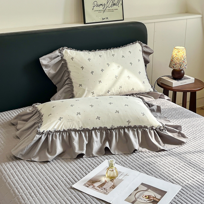 91家纺网 家纺一手货源 找家纺 尚美 2026新款法式复古大花边仿棉床盖四件套 蝴蝶结