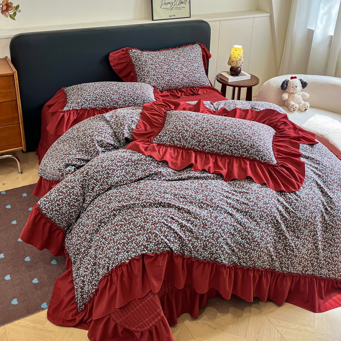 91家纺网 家纺一手货源 找家纺 尚美 2026新款法式复古大花边仿棉床盖四件套 花絮